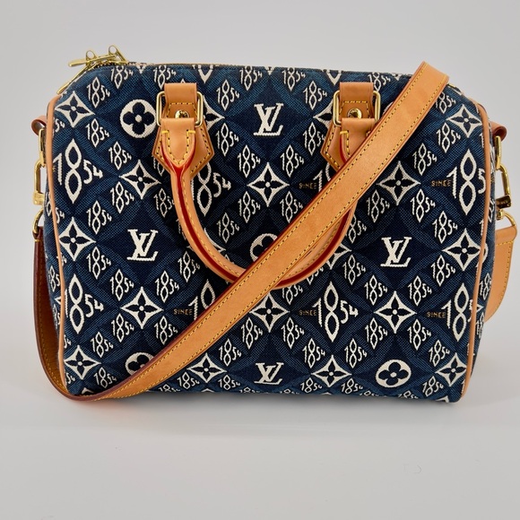 Preloved Louis Vuitton 1854 Blue Monogram Speedy Bandouliere 25 with Wallet - Picture 2 of 15